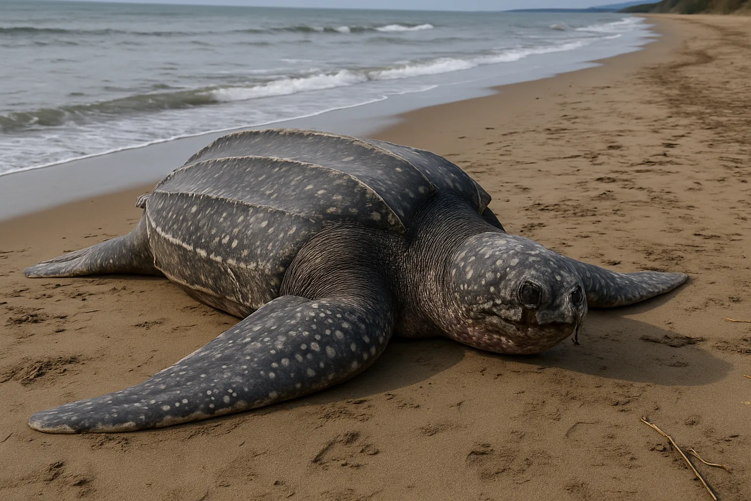 Tartaruga liuto trovata morta sulla spiaggia della Feniglia: intrappolata nelle reti da pesca
