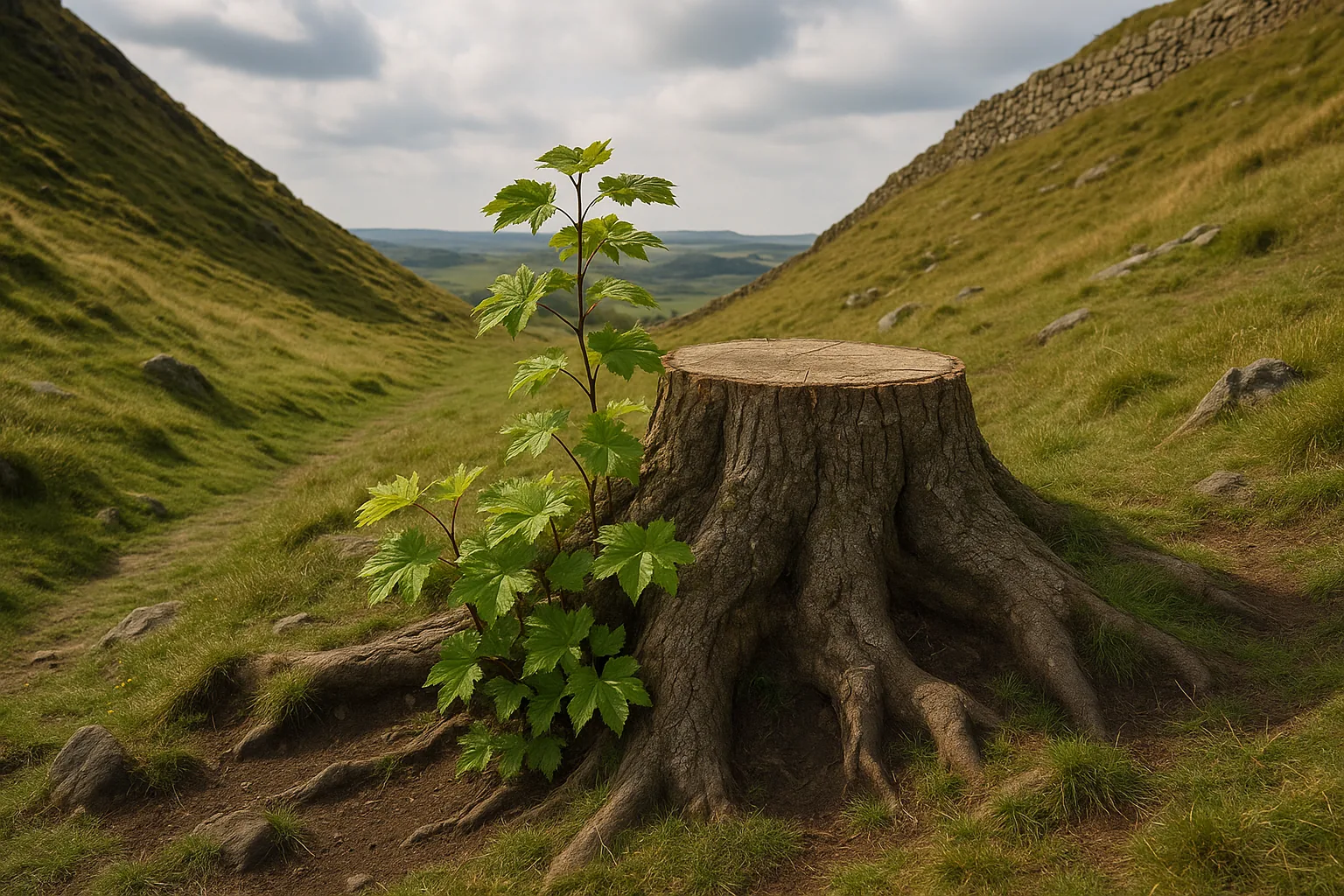Sycamore Gap, l'albero di Robin Hood rinato tre anni dopo l'abbattimento illegale: germogli alti 90 centimetri (2)
